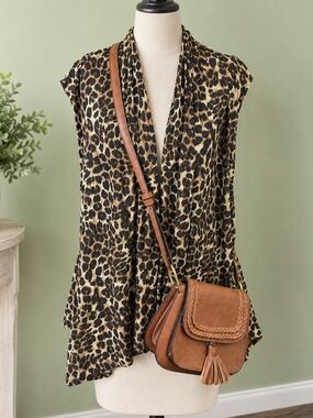 Supernova Leopard Cardigan L Jen & Co Brown Crossbody Purse Fall Outfit Bundle